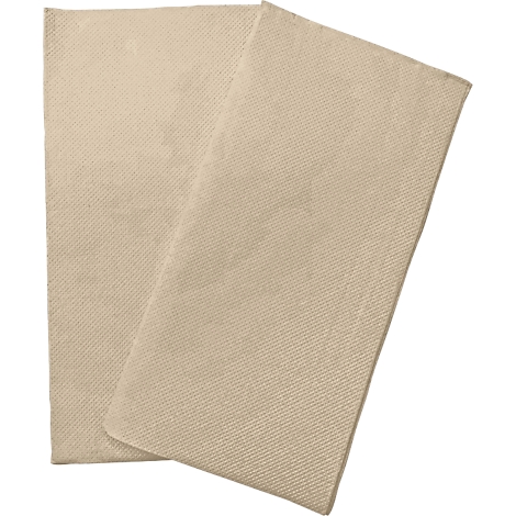 Deux serviettes en papier beiges pliées se chevauchent.
