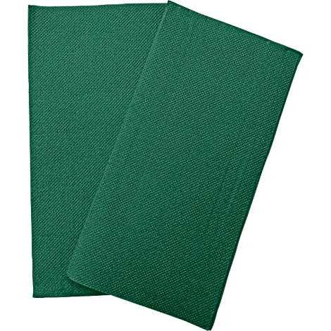 Deux serviettes en tissu vert pliées avec une texture diagonale. Elles sont représentées sur fond blanc.
