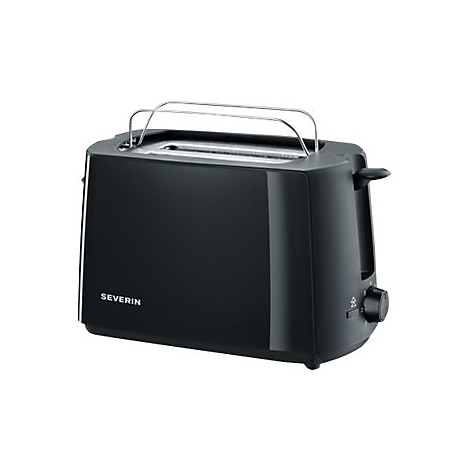 Schwarzer SEVERIN Toaster mit Brötchenaufsatz vor weißem Hintergrund.