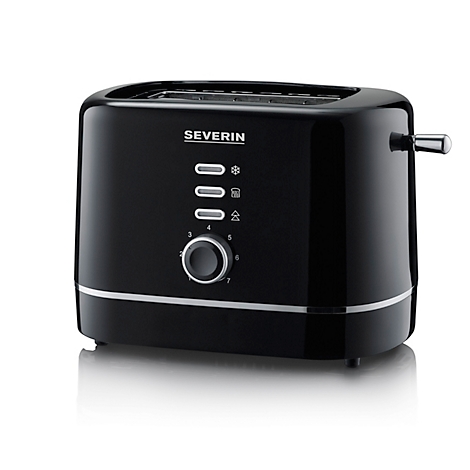Schwarzer Toaster mit "SEVERIN"-Logo, Bedienknöpfen und Hebel.