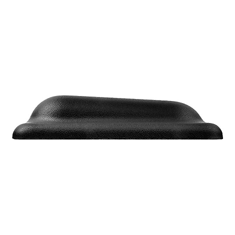 Schwarzes, strukturiertes Kunststoff-Element als ergonomische Armauflage vor weißem Hintergrund.