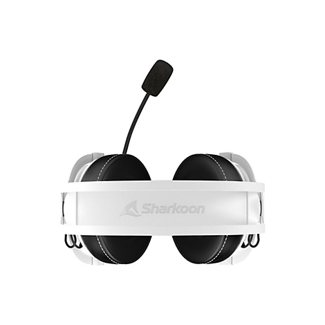 Weißes Sharkoon Gaming-Headset von oben gesehen mit schwarzem Mikrofon.