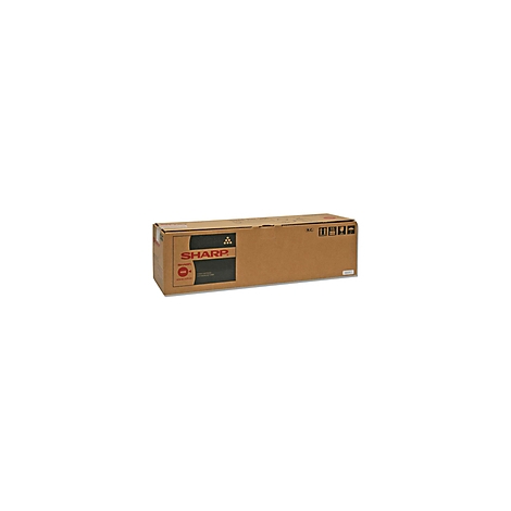 Braune Kartonverpackung mit dem Sharp-Logo und Aufschriften.