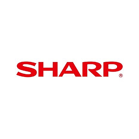 Das Logo von Sharp. Roter Schriftzug auf weißem Hintergrund.