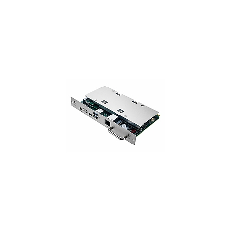 Silberne Elektronikplatine mit Anschlüssen, Griff und Gehäuseteilen.