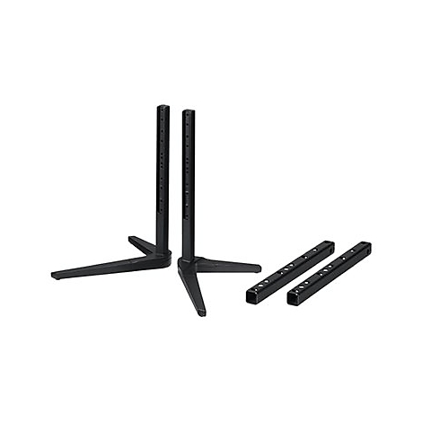 Pieds de support TV noirs, composés de deux colonnes et de deux pieds. Deux pièces de connexion plus courtes incluses.