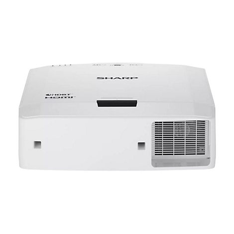 Projecteur blanc Sharp avec logo HDBT et HDMI.