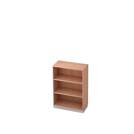 Wooden bookshelf with three compartments on a white background.