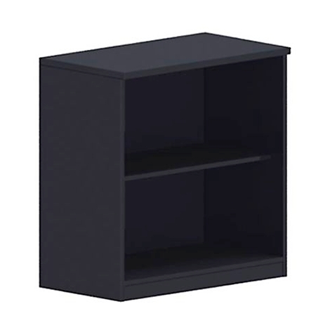 Dark blue cabinet with two compartments. A shelf divides the space.