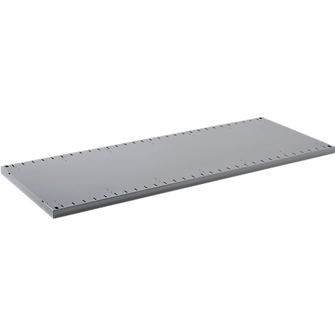 Gray metal plate with holes along the edges. Perspective view against a neutral background.
