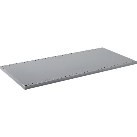 Gray metal plate with perforated edge.