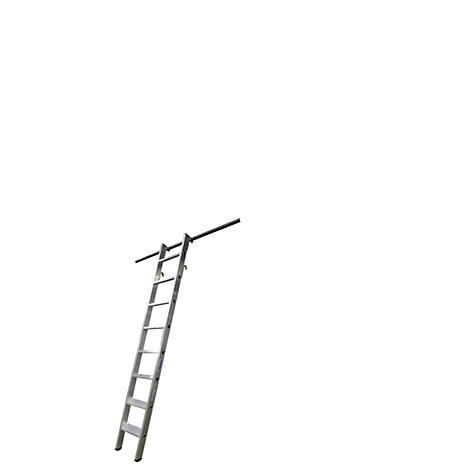 Gray ladder against a white background. A bar is attached to the top.