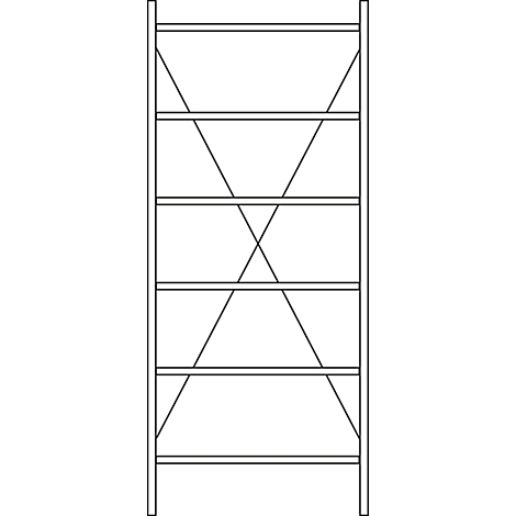 Scaffolding with horizontal struts and diagonal bracings in black and white.