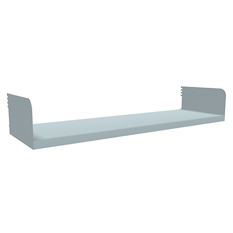 Light gray shelf with curved sides against a white background.