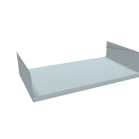 Gray, empty wall shelf. Two side walls limit a rectangular surface.