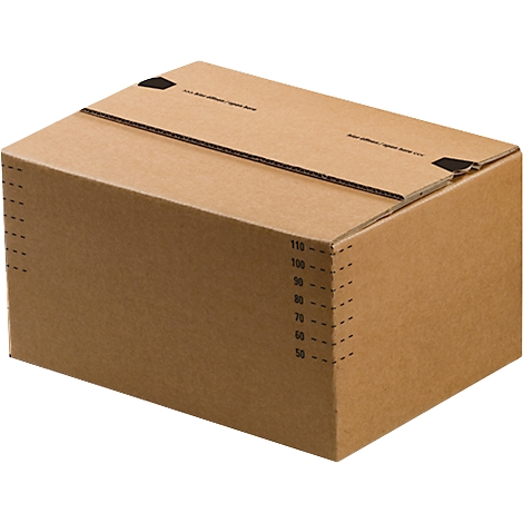 Brown cardboard box with dimensions printed in black.