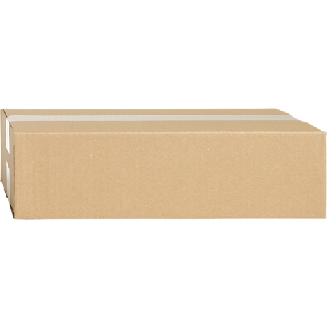 A rectangular box made of brown cardboard. The box is sealed with white tape.