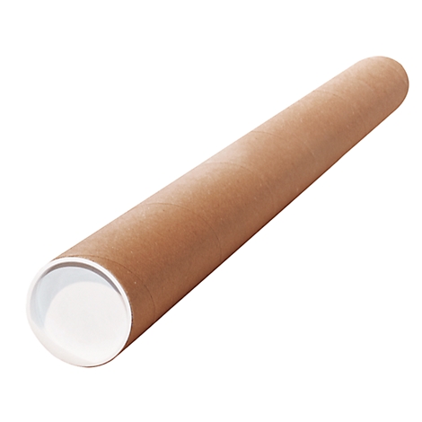 Cylindrical cardboard tube, brown with white lid, lying diagonally against a white background.