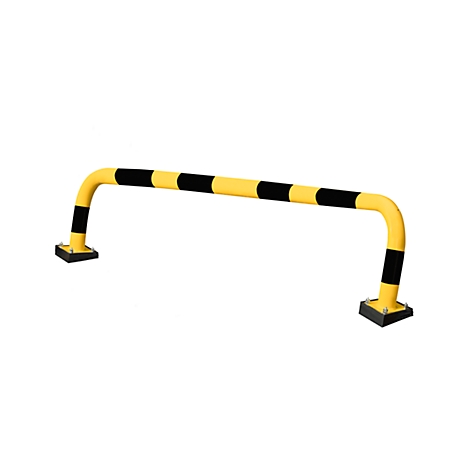 Yellow and black metal barrier in a U-shape, against a white background.