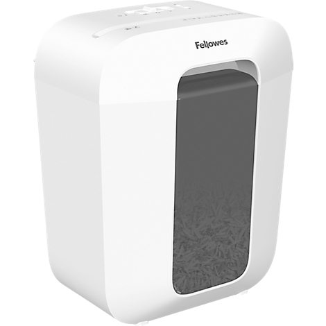 White Fellowes paper shredder with a large collection container.