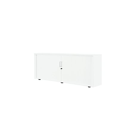 White cabinet with two doors. Upright format, against a neutral background.