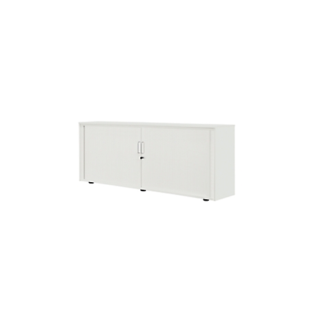 White, rectangular cabinet with two doors, handles, and lock.