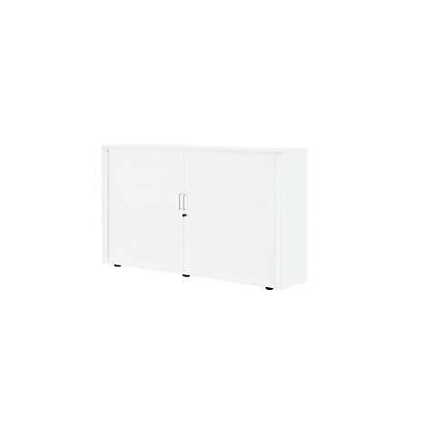 White filing cabinet with two doors, handles, and a lock on a white background.
