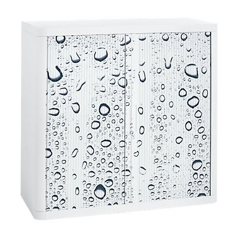 White cabinet with doors printed with water drops.