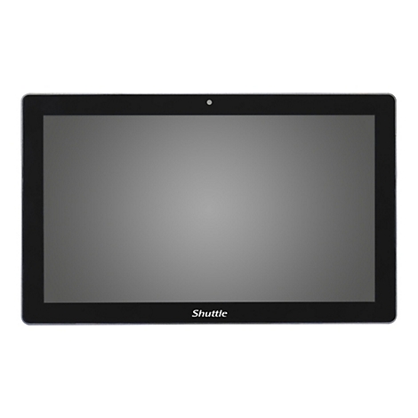 Schwarzes Tablet mit Touchscreen und dem Schriftzug "Shuttle".