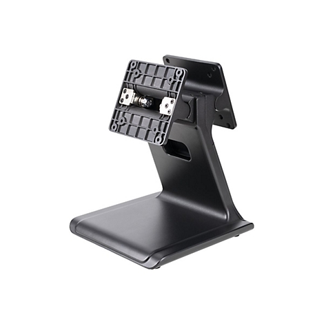 Schwarzer Tablet-Ständer, aus verschiedenen Blickwinkeln aufgenommen, vor weißem Hintergrund.