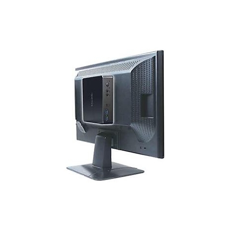 Un mini-PC noir montÃ© Ã  l'arriÃ¨re d'un moniteur.