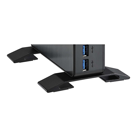 Hub USB noir avec deux ports USB bleus et des supports latÃ©raux, sur fond blanc.