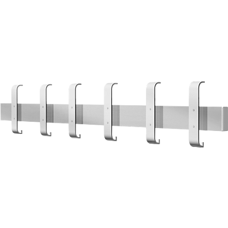 Hängeleiste aus Metall mit sechs gebogenen Haken.