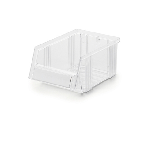 Transparente Sichtlagerbox aus Kunststoff auf weißem Hintergrund.