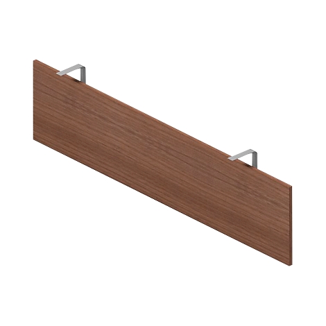 Holzbrett mit Metallhaltern, leicht von oben gesehen.