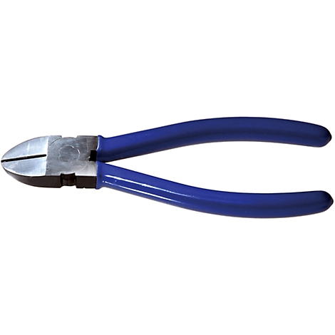 Side cutters with blue handles on a white background.