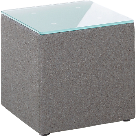 Square gray stool with glass top.