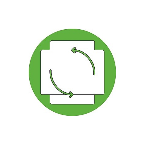 Een wit papier met groene pijlen in een groene cirkel.