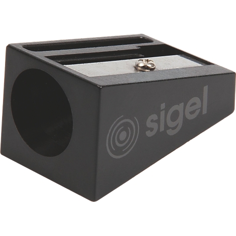 Vier farbige Whiteboard-Marker in Stiftform mit einem Spitzer. Auf den Stiften steht "WHITEBOARD MARKER ECO" und "sigel".