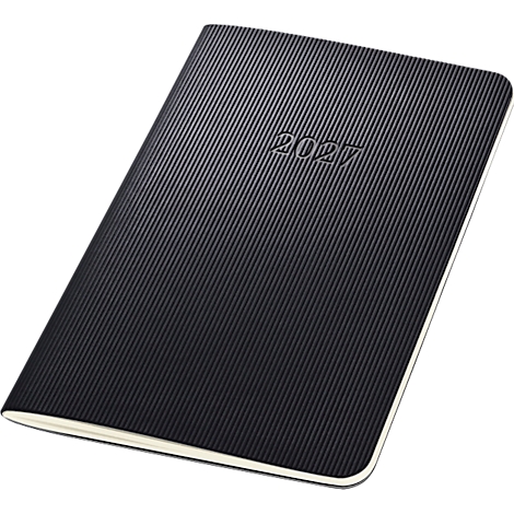 Carnet noir avec texture côtelée et l'année 2027 en relief.