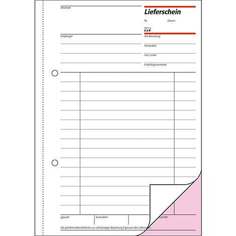 Lined delivery form with orange and pink accent. The lower part is bent.