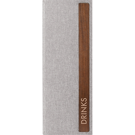 Sigel Dossier boissons GM221, format A4 mi-hauteur, y compris 2 doubles pochettes transparentes pour 8 pages A4, reliure en caoutchouc, bois/PU, marron-gris clair, 1 pièce