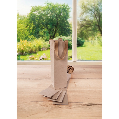 Sigel Flaschentasche Natural Red Coco, Grösse S, mit Bodeneinlage und breiten Jutegriffen, L 80 x B 100 x H 355 mm, Jutefaserpapier, beige, 5 Stück