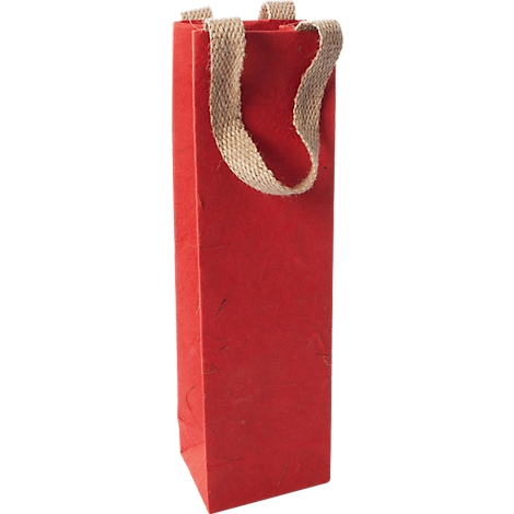 Sigel Flaschentasche Red Coco, Grösse S, mit Bodeneinlage und breiten Jutegriffen, L 80 x B 100 x H 355 mm, Jutefaserpapier, rot, 5 Stück