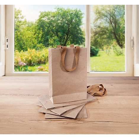 Sigel Geschenktüte Natural Red Coco, Grösse S, mit Bodeneinlage und breiten Jutegriffen, L 80 x B 190 x H 280 mm, Jutefaserpapier, beige, 5 Stück