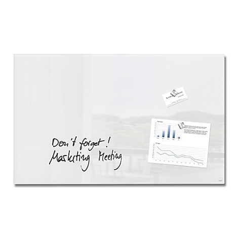 Weisses Whiteboard mit Notiz: 'Don't forget! Marketing Meeting' und Diagrammen.