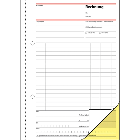 A white invoice form with orange accents, slightly turned up at one corner.