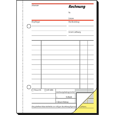 A bill with the word "Rechnung" in the title, lines and text fields.