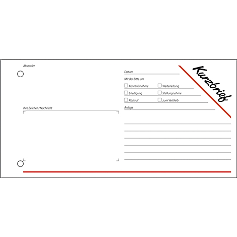 Ein weißes Kurzbrief-Formular mit Textfeldern und der Aufschrift "Kurzbrief".