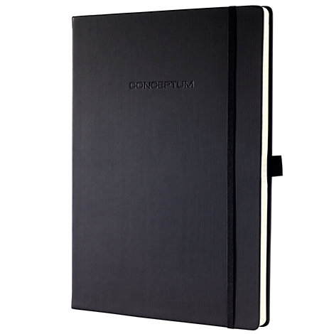 Black notebook with ridged surface, elastic band and CONCEPTUM lettering.